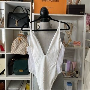White mesh sides one piece swimsuit